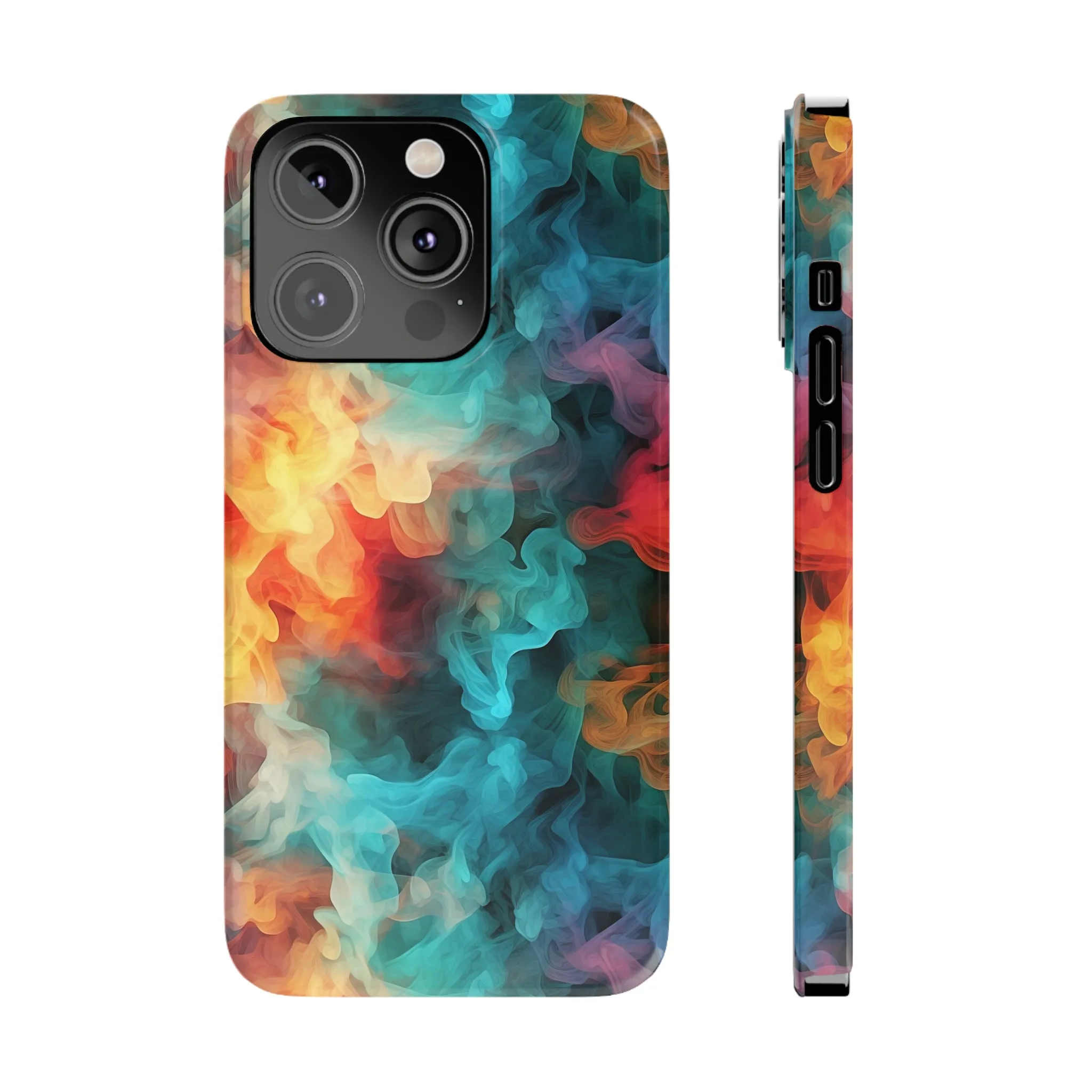 Abstract Aqua, Yellow, Orange Smoke Design Sleek Elegance Wireless-Charging Compatible Phone Case Slim Phone Case compatible with over 20 iphone models