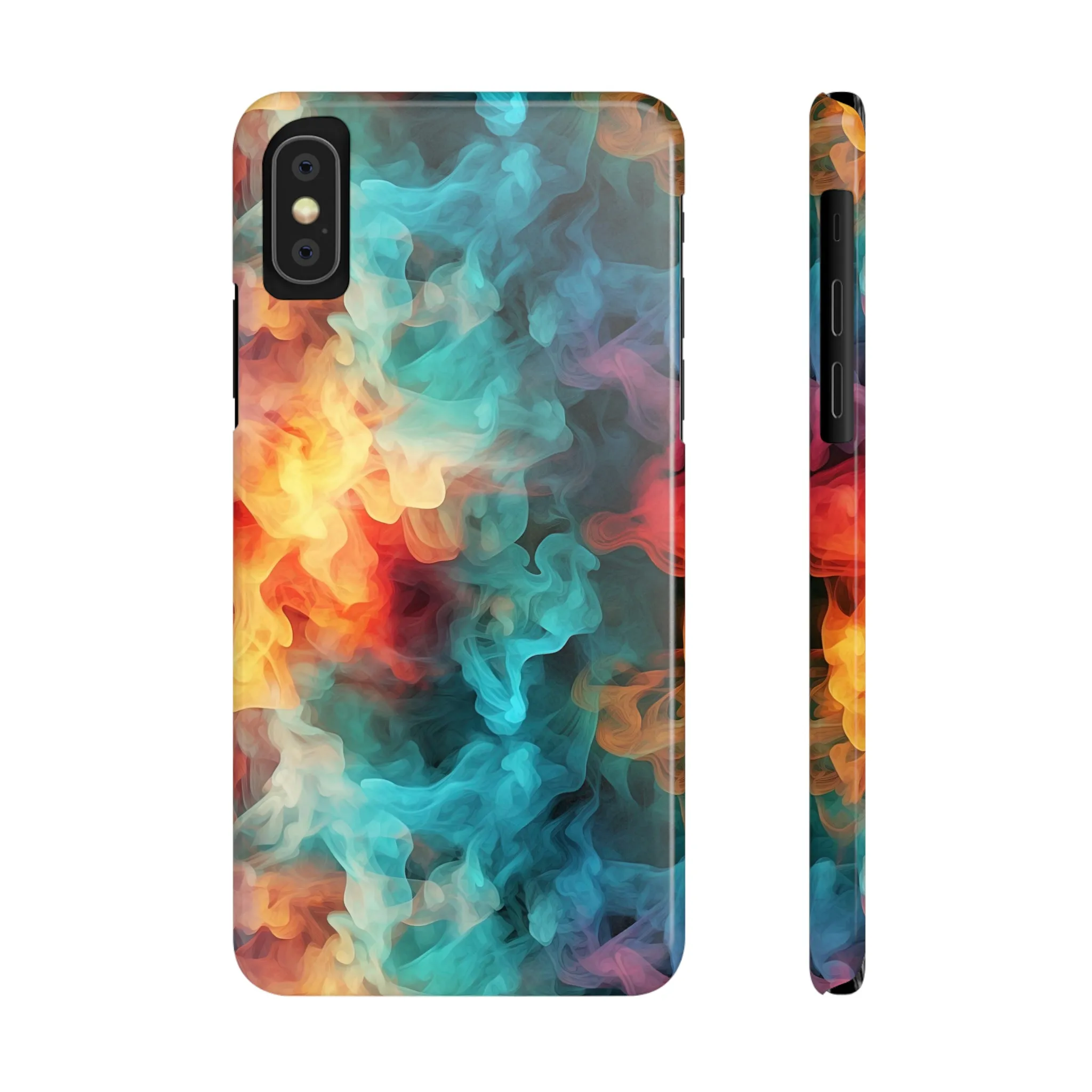 Abstract Aqua, Yellow, Orange Smoke Design Sleek Elegance Wireless-Charging Compatible Phone Case Slim Phone Case compatible with over 20 iphone models