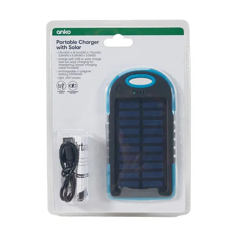 Anko Portable Charger with Solar / Ideal for Camping & Travel