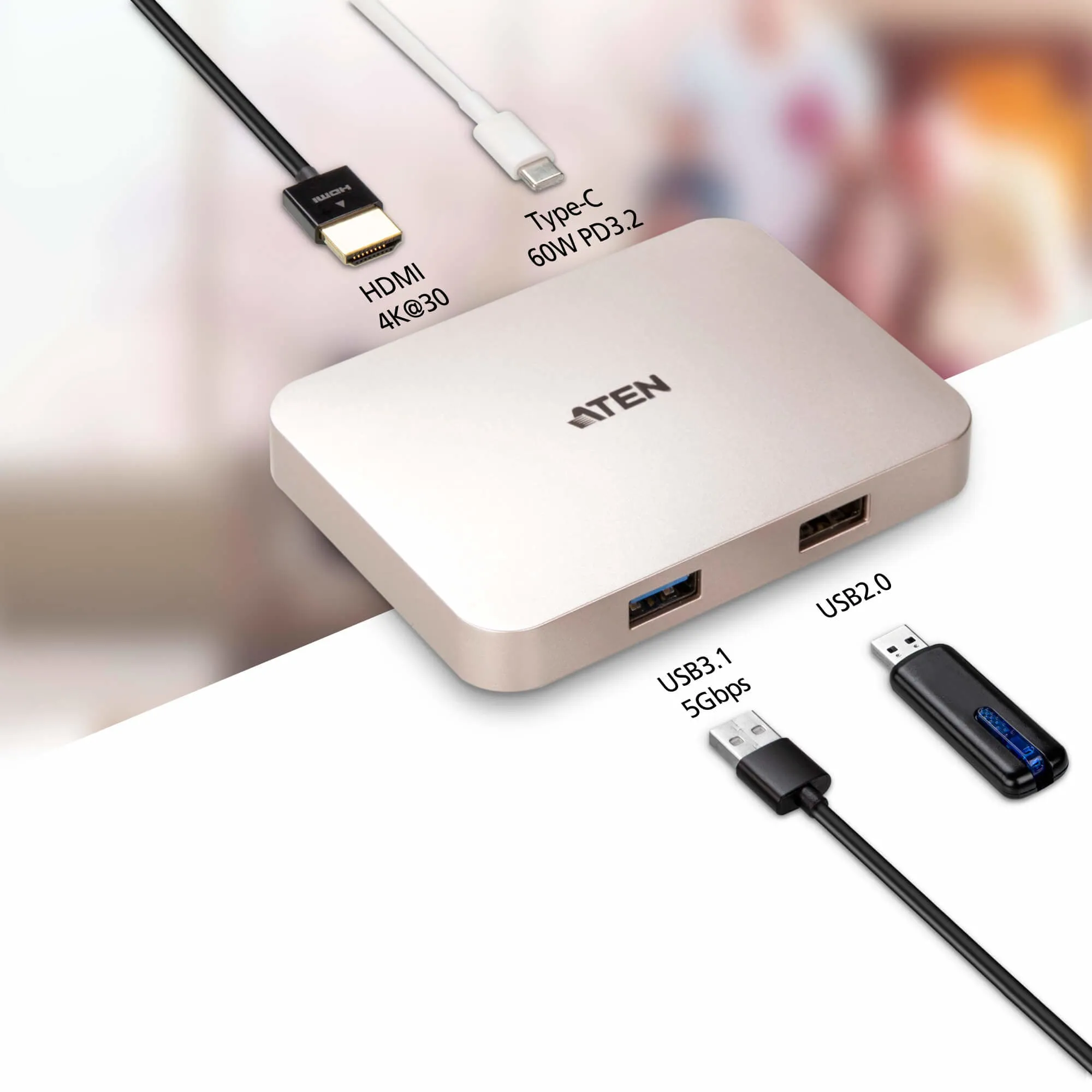 Aten Uh3235 - Mini-Dock - Usb-C - Hdmi