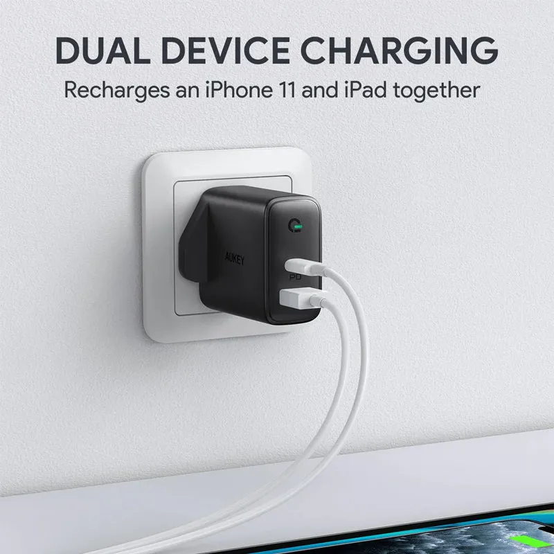 AUKEY Dual-Port Wall Charger with Dynamic Detect - 30W / Black