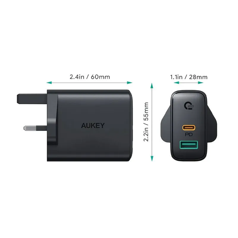 AUKEY Dual-Port Wall Charger with Dynamic Detect - 30W / Black