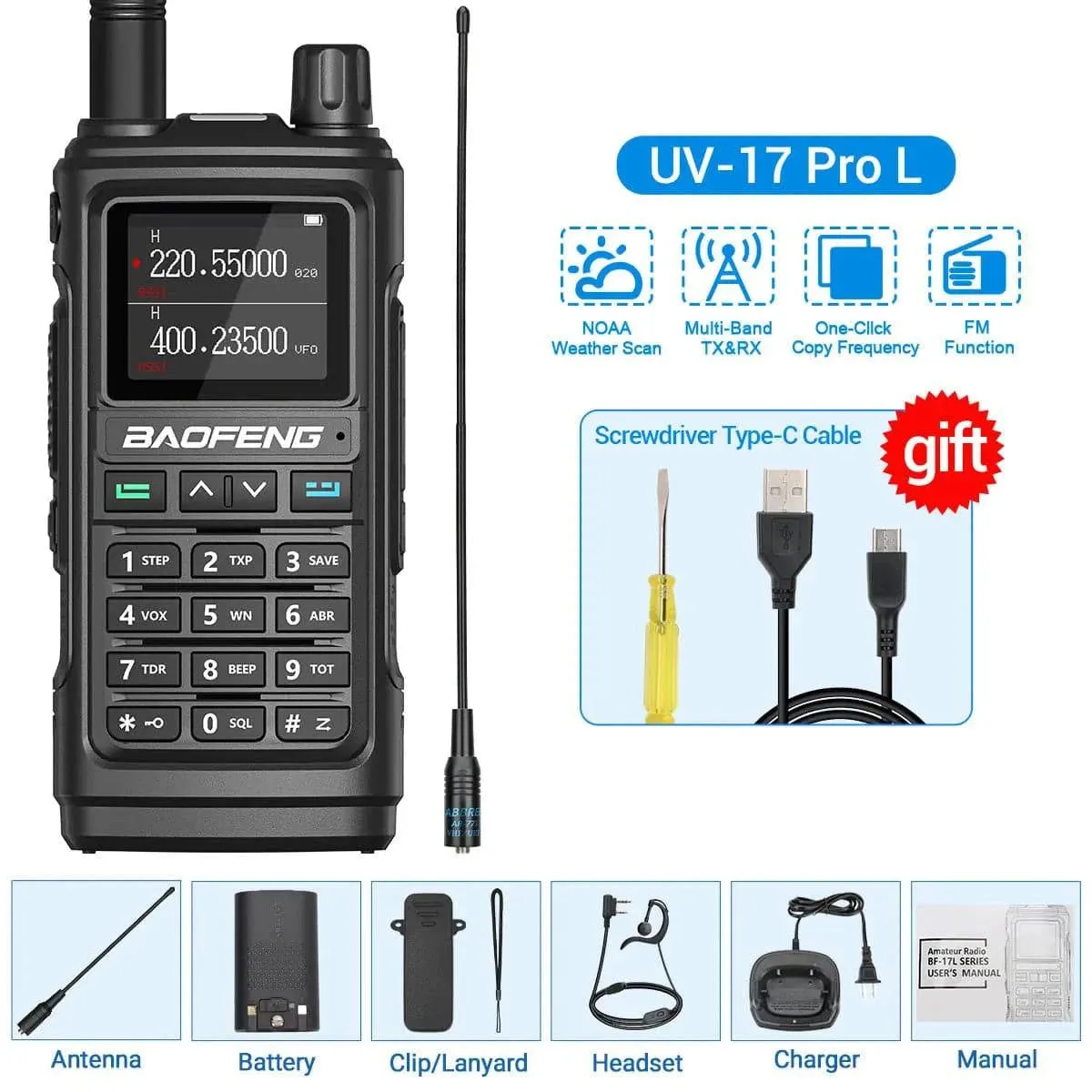 Baofeng UV-17 Pro V2 Walkie Talkie Tri Band Wireless Copy Frequency Long Range 50KM Two Way Radio UV-5R 21 PRO L Ham Radio