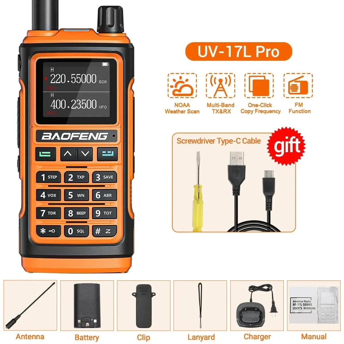 Baofeng UV-17 Pro V2 Walkie Talkie Tri Band Wireless Copy Frequency Long Range 50KM Two Way Radio UV-5R 21 PRO L Ham Radio