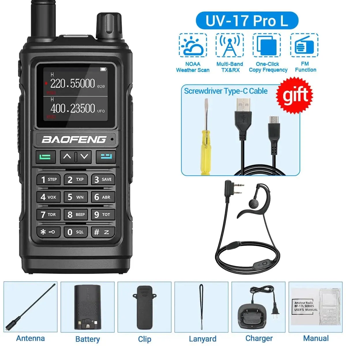 Baofeng UV-17 Pro V2 Walkie Talkie Tri Band Wireless Copy Frequency Long Range 50KM Two Way Radio UV-5R 21 PRO L Ham Radio