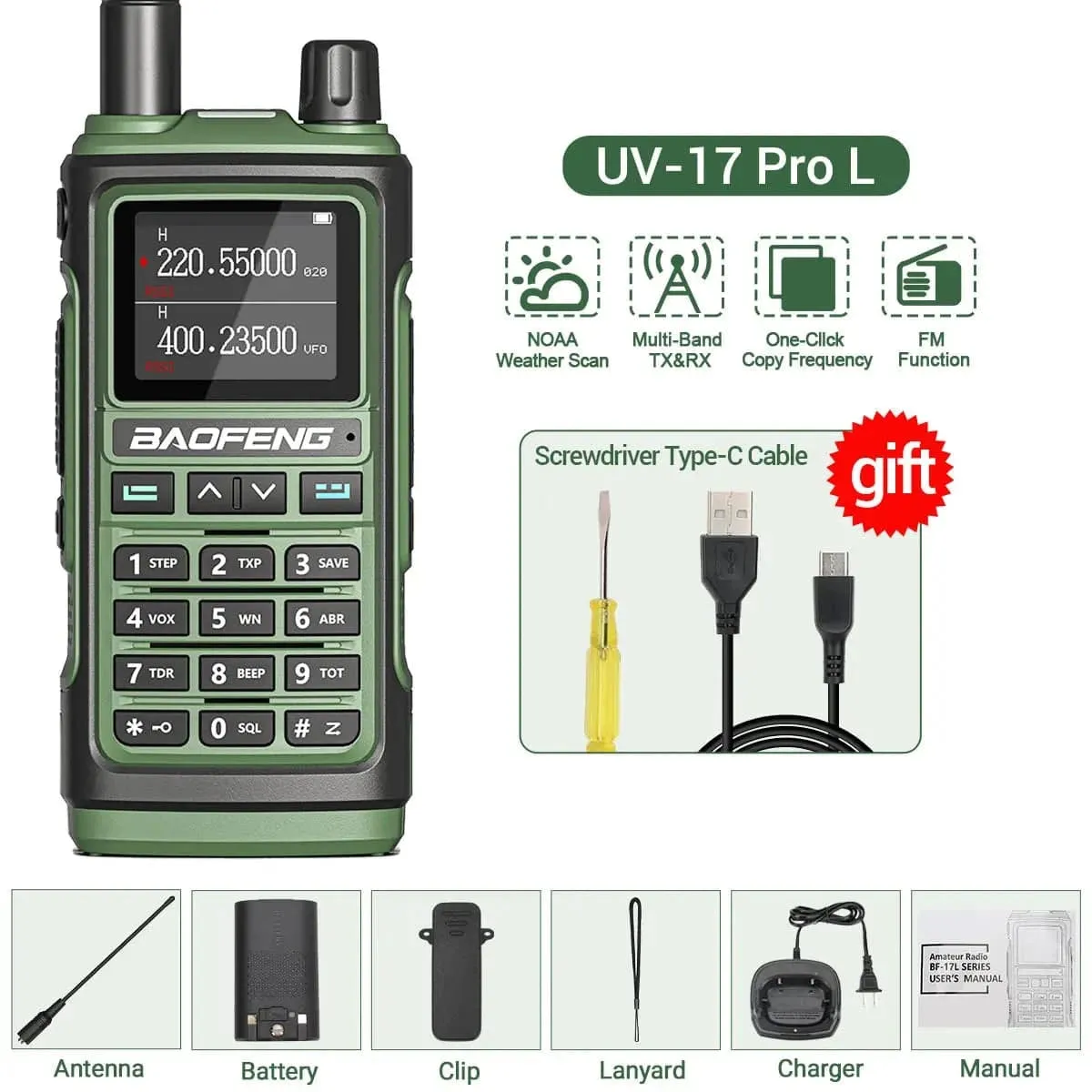 Baofeng UV-17 Pro V2 Walkie Talkie Tri Band Wireless Copy Frequency Long Range 50KM Two Way Radio UV-5R 21 PRO L Ham Radio