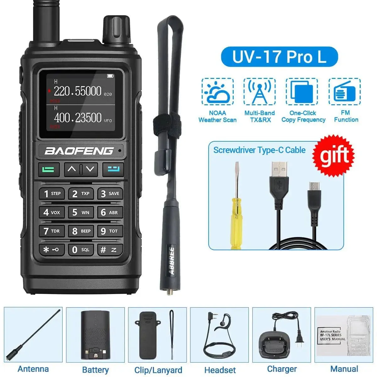 Baofeng UV-17 Pro V2 Walkie Talkie Tri Band Wireless Copy Frequency Long Range 50KM Two Way Radio UV-5R 21 PRO L Ham Radio