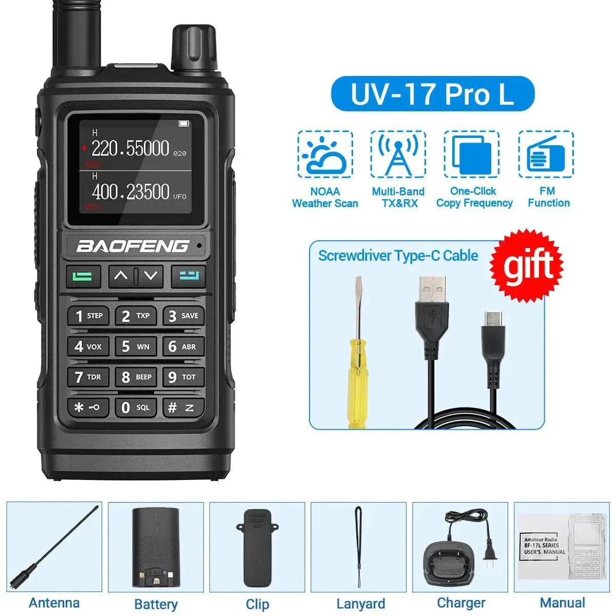 Baofeng UV-17 Pro V2 Walkie Talkie Tri Band Wireless Copy Frequency Long Range 50KM Two Way Radio UV-5R 21 PRO L Ham Radio