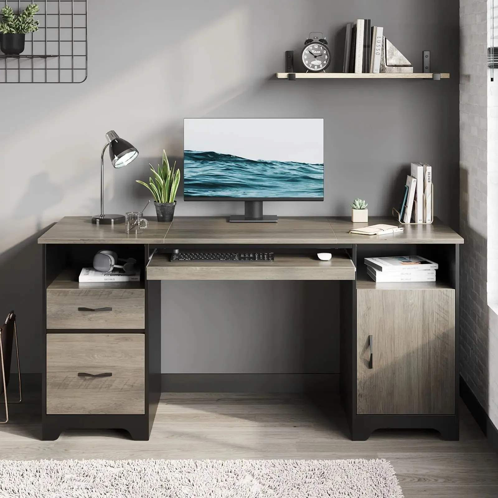 Bestier 59 Inch Executive Desk with Drawers