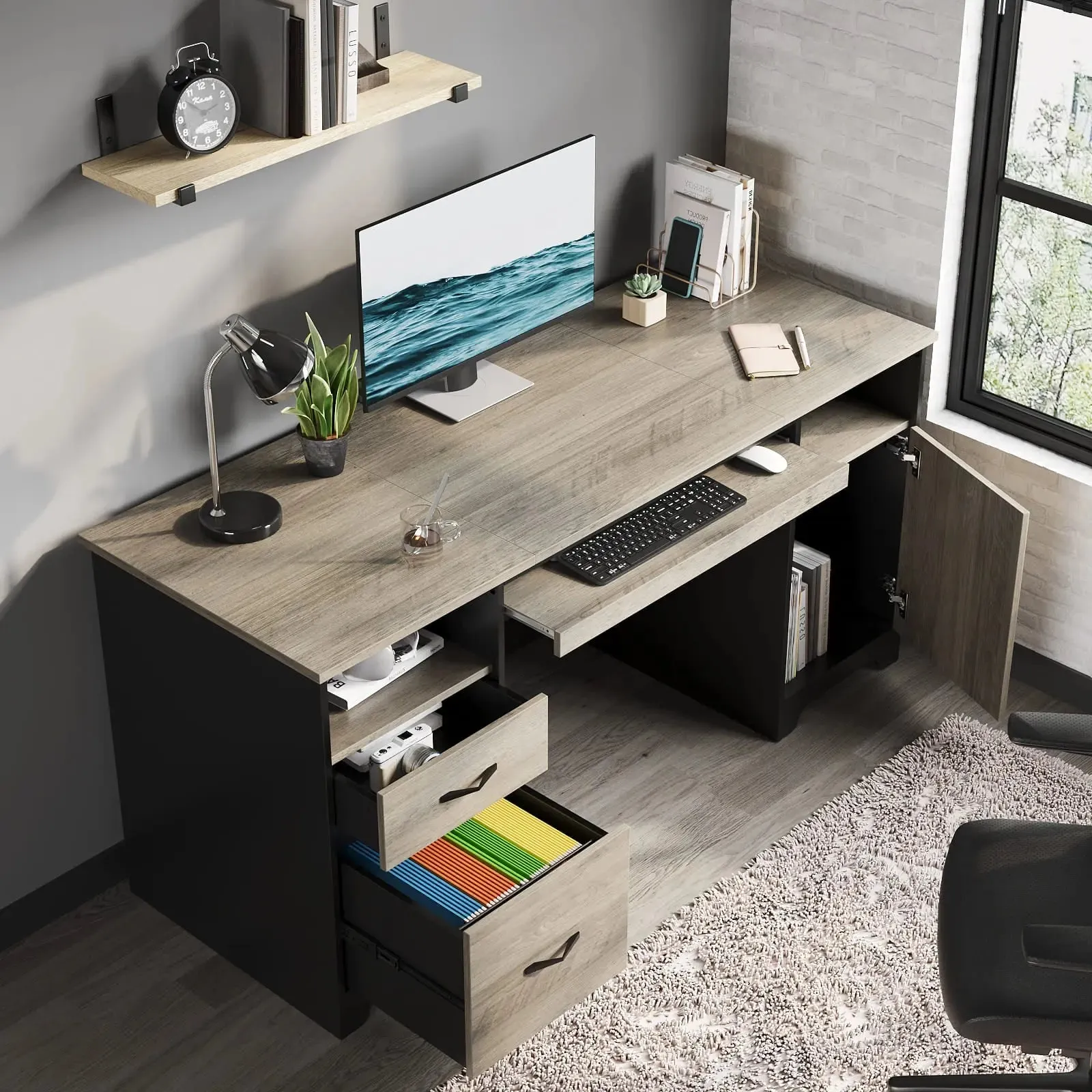 Bestier 59 Inch Executive Desk with Drawers