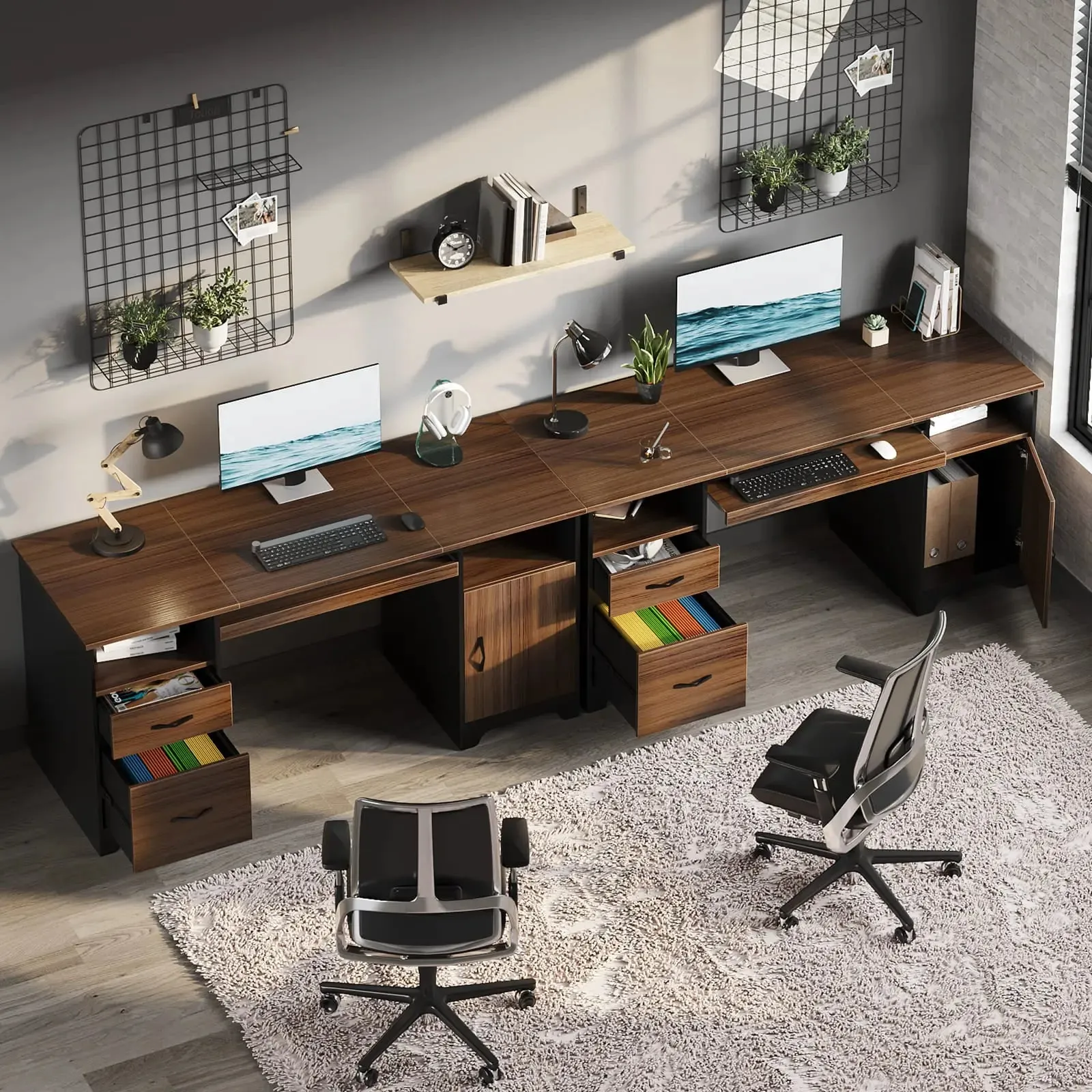 Bestier 59 Inch Executive Desk with Drawers