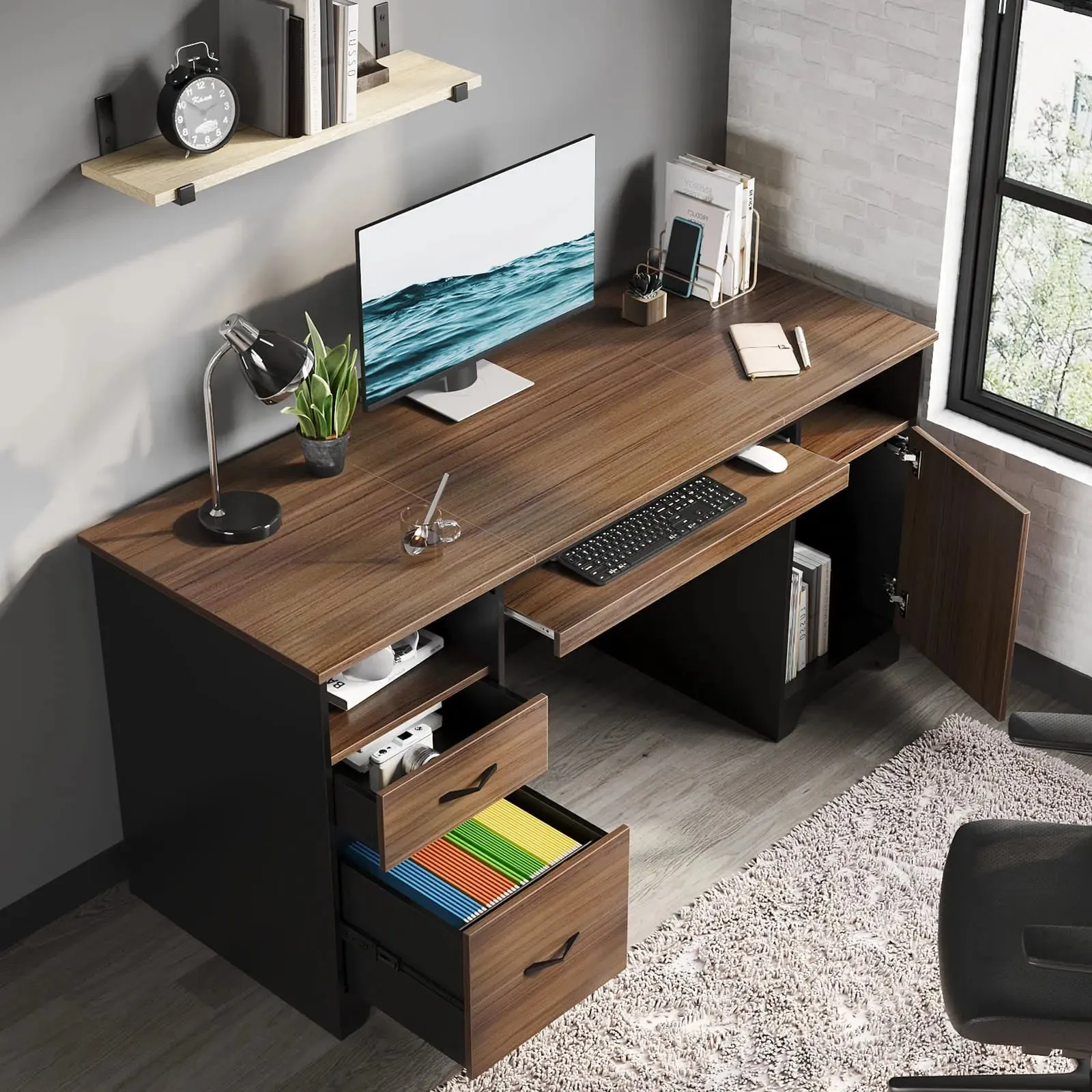 Bestier 59 Inch Executive Desk with Drawers