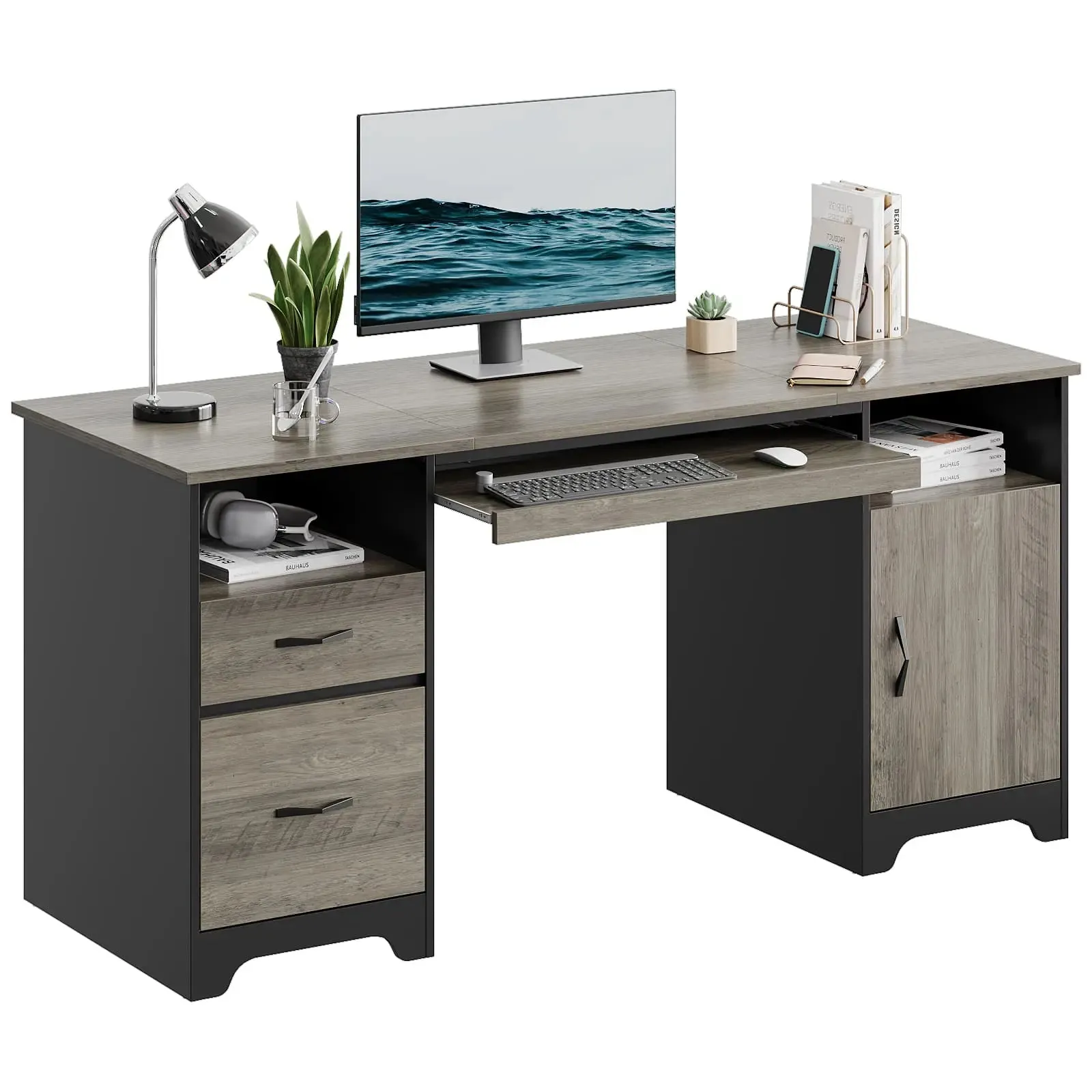 Bestier 59 Inch Executive Desk with Drawers