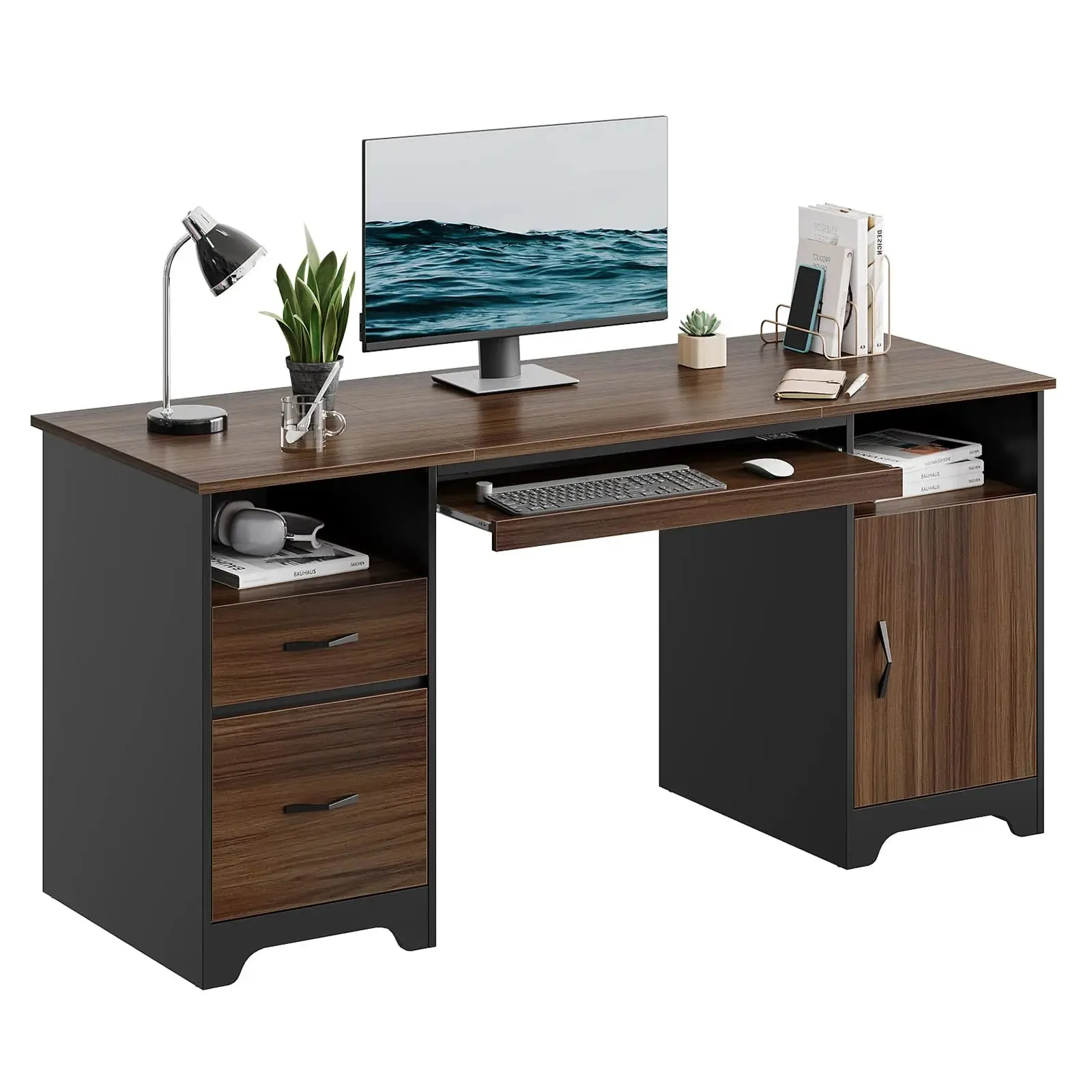 Bestier 59 Inch Executive Desk with Drawers