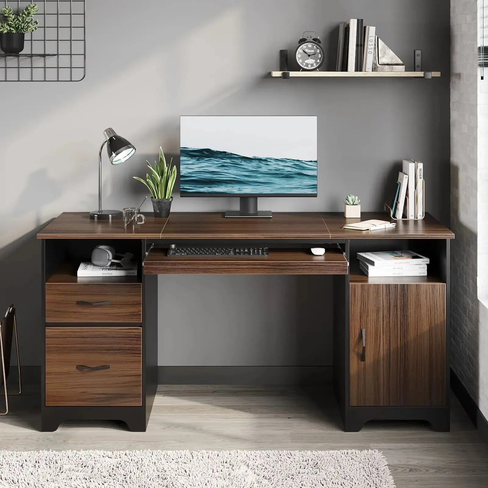 Bestier 59 Inch Executive Desk with Drawers