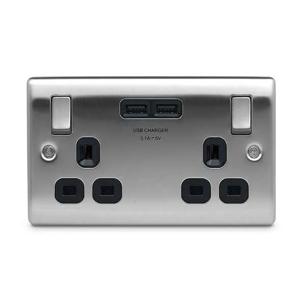 BG Nexus Metal 2 Gang Socket  2 USB