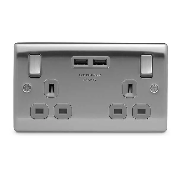 BG Nexus Metal 2 Gang Socket  2 USB