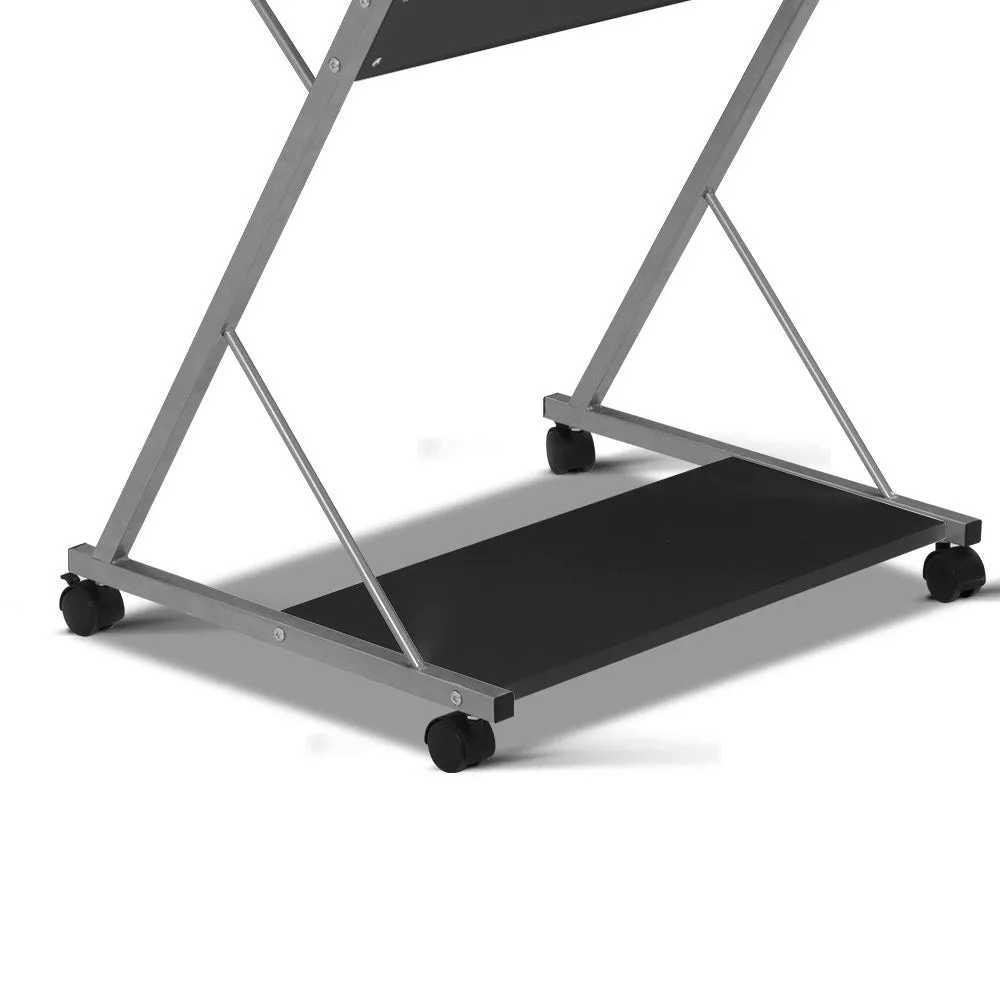 Black Computer Desk, Tray, Shelf, 360° Castors - Artiss