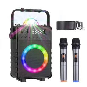 BONAOK Karaoke Machine with 2 Wireless Microphones, Portable Bluetooth Speaker with for Adults Kids Singing Machine with Disco LED Lights Gifts for Girls Boys Home Party