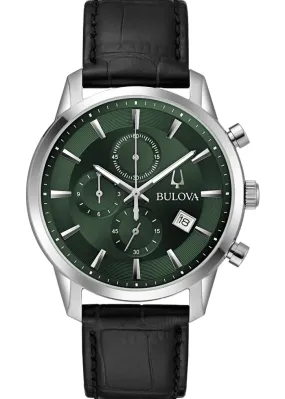 BULOVA GENTS CLASSIC SUTTON GREEN DIAL BLACK LEATHER 96B413