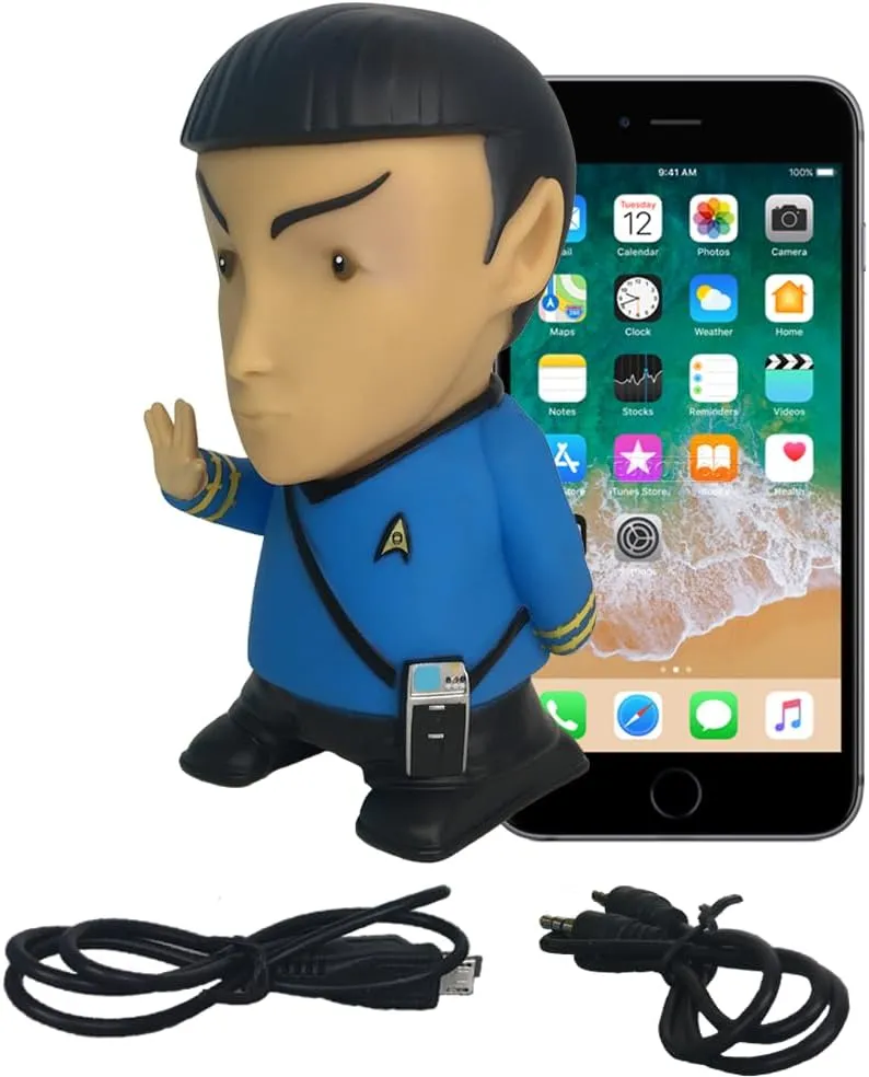 BUNDLE - Star Trek: TOS - Mr. Spock 6” Talking Bluetooth Figure Speaker with Ships of the Line design 10,000 mAh Powerbank