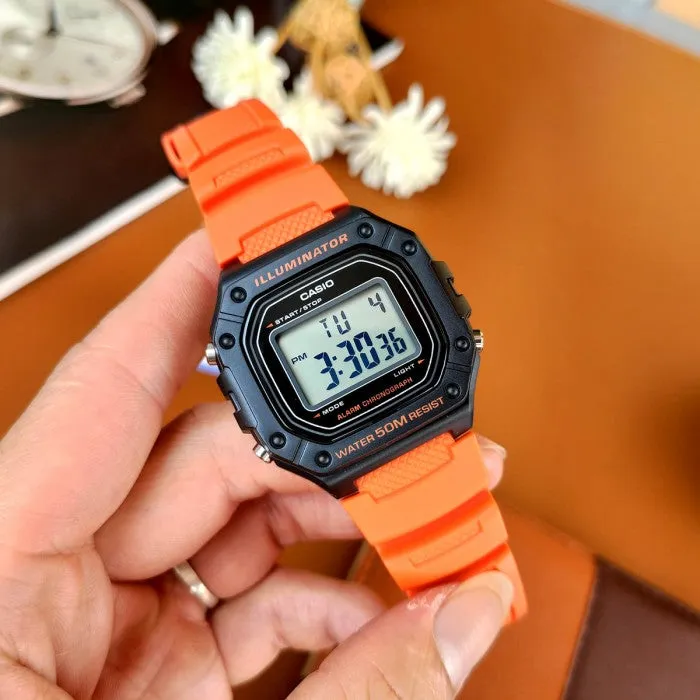 Casio Watch Chronograph Digital Orange W-218H-4B2VDF