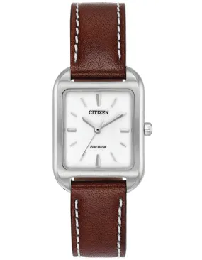 Citizen Eco-Drive Womens Chandler - Stainless Steel - Brown Strap - White Dial