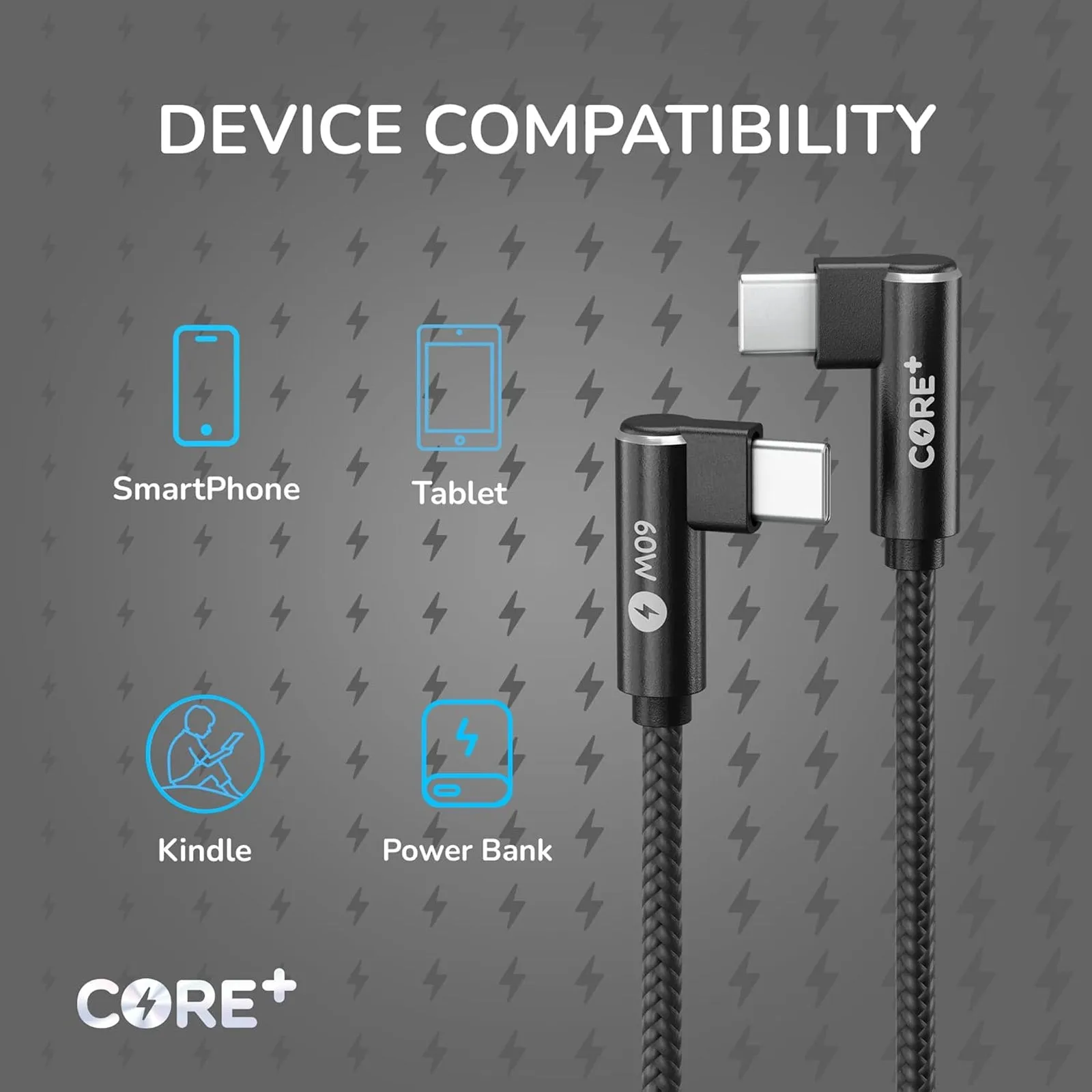 Core   1m USB C To USB C Charger Cable 3A 60W