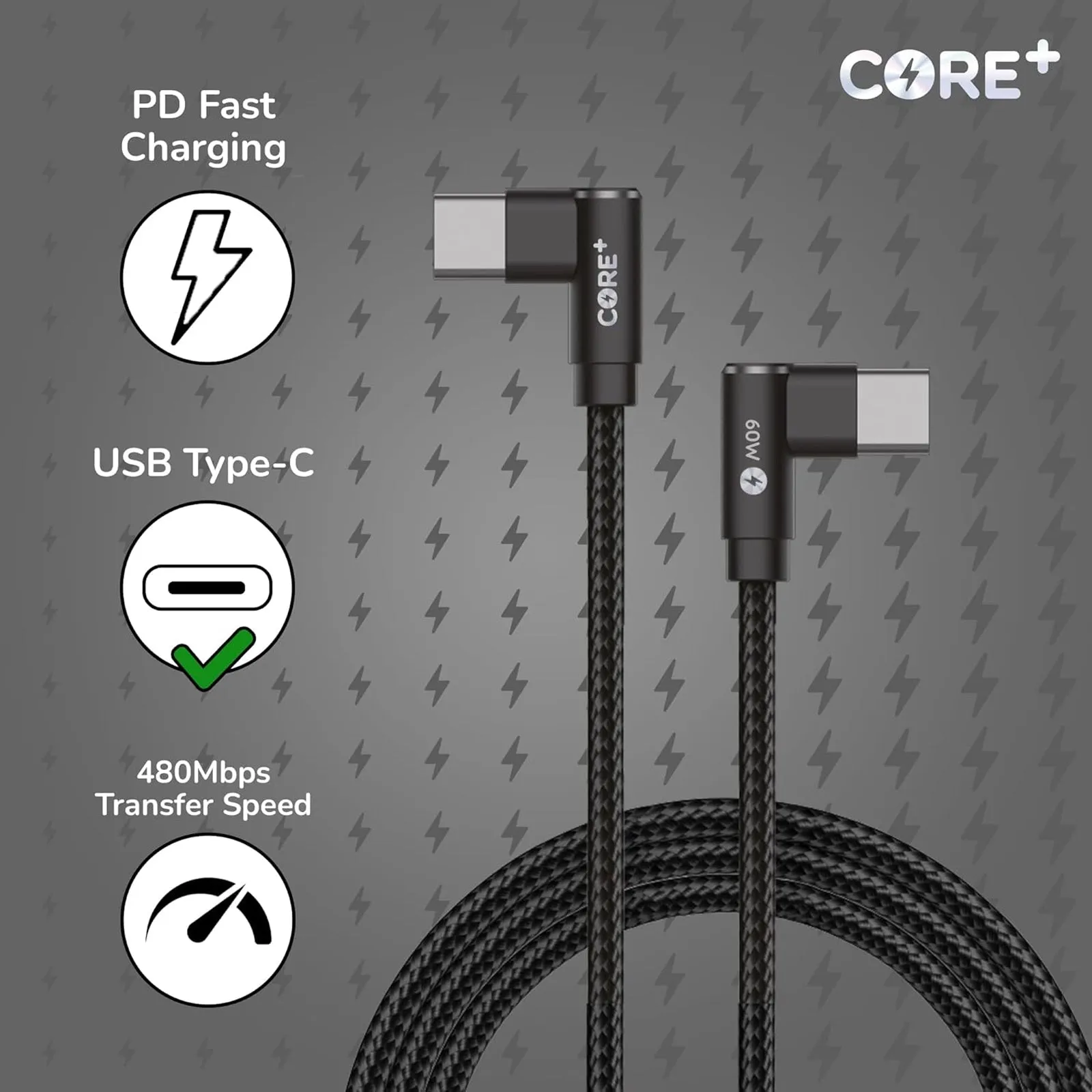 Core   1m USB C To USB C Charger Cable 3A 60W