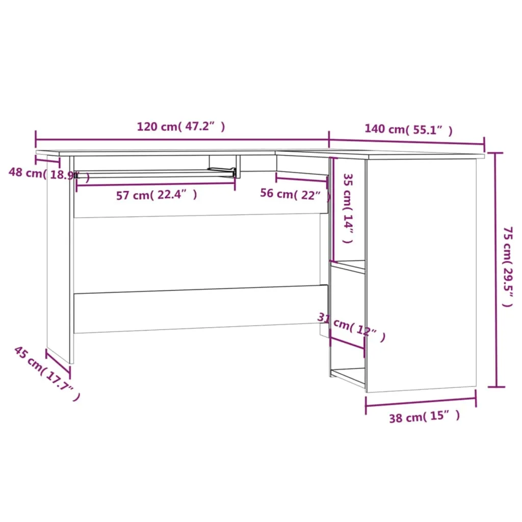 Corner Desk Grey Sonoma 120x140x75 cm Engineered Wood