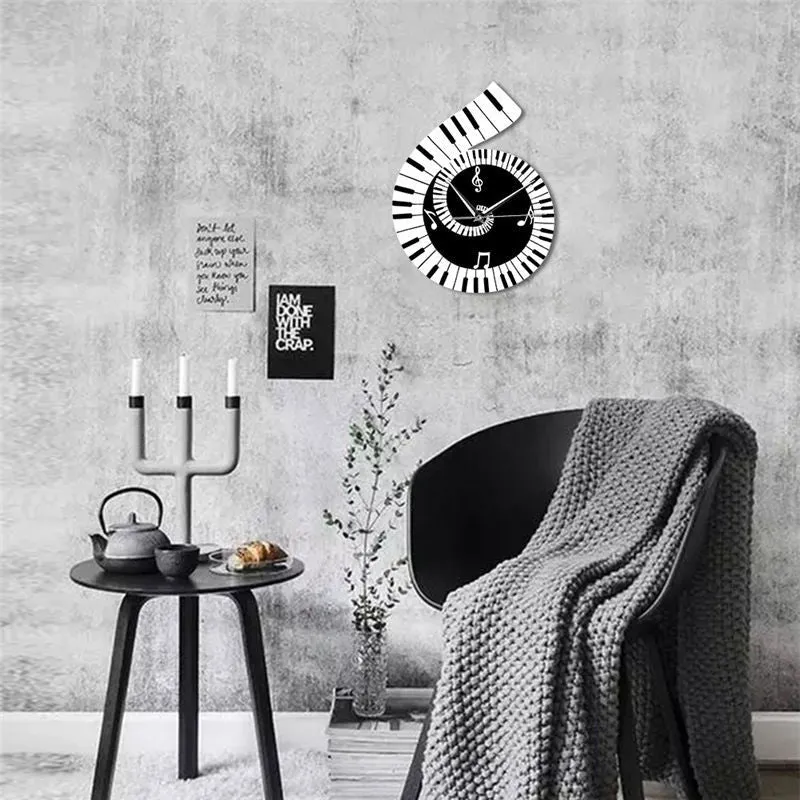 Decoration Wall Clock Treble Clef Piano Keyboard Musical Notes Irregular Music Lover Gift