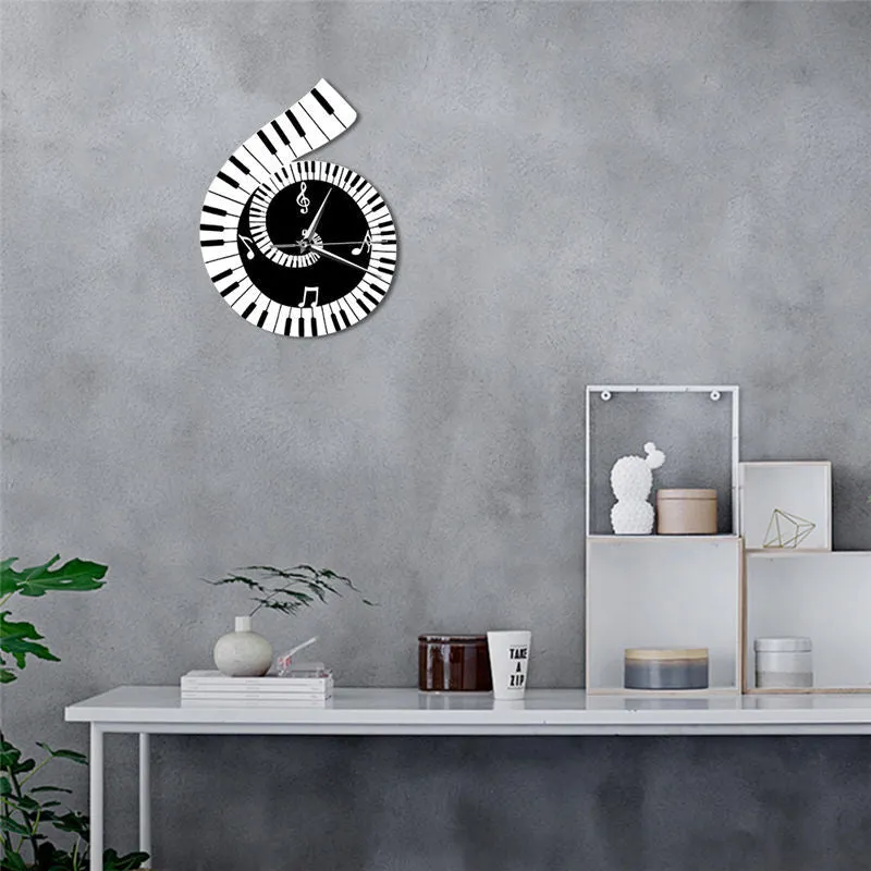 Decoration Wall Clock Treble Clef Piano Keyboard Musical Notes Irregular Music Lover Gift