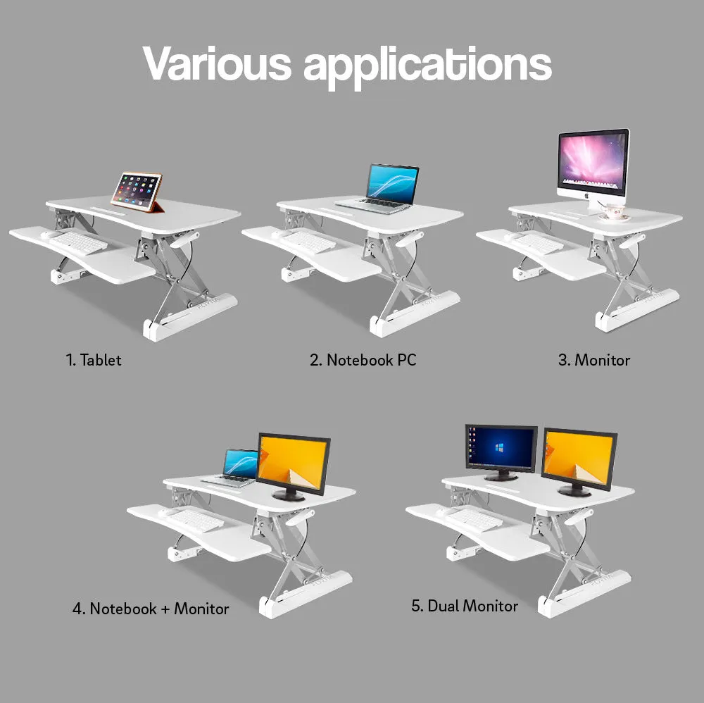 Dual Gas Spring Sit-Stand Desk Riser, 90cm, 15kg Capacity, Fortia