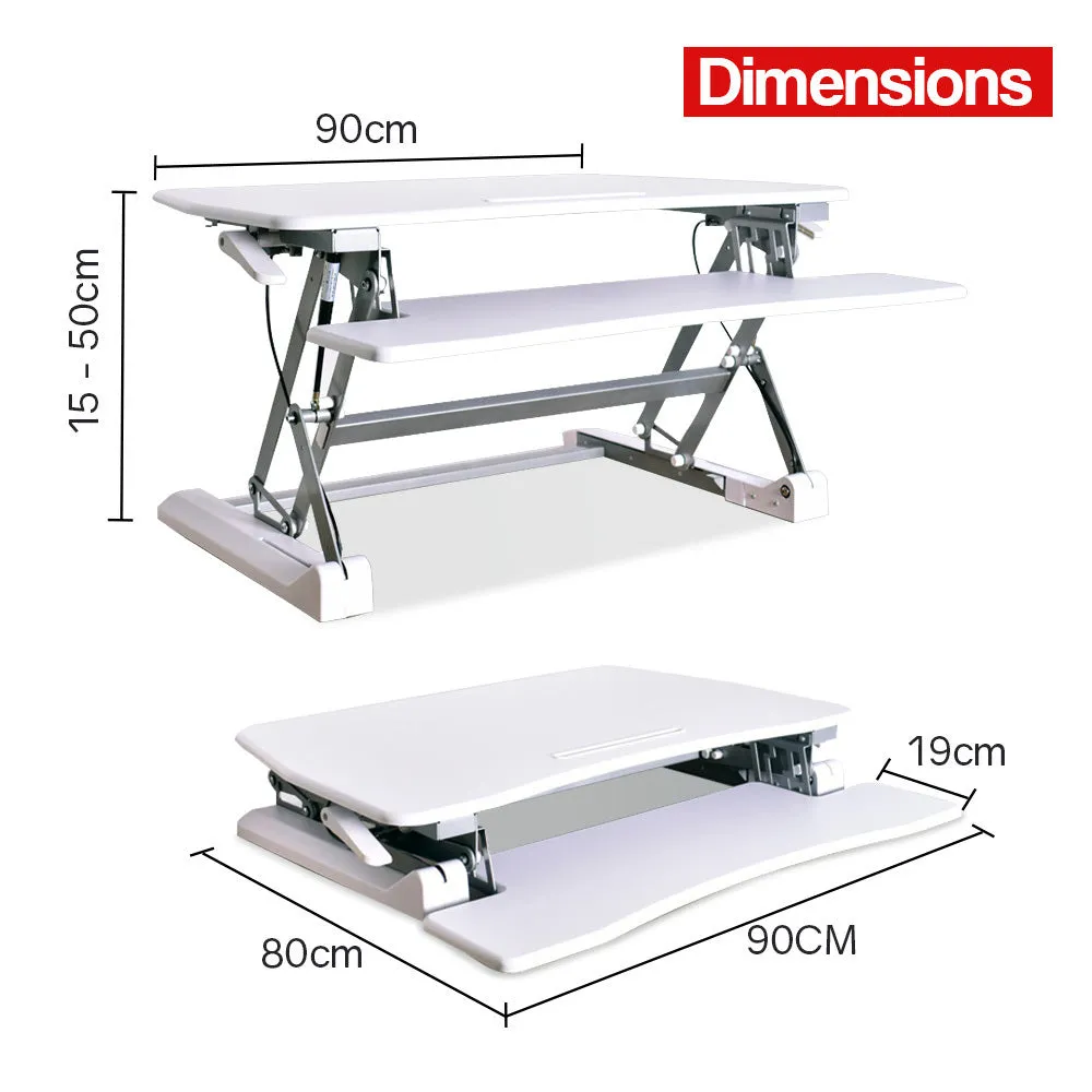 Dual Gas Spring Sit-Stand Desk Riser, 90cm, 15kg Capacity, Fortia