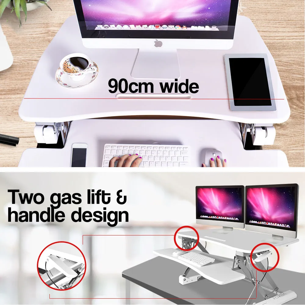 Dual Gas Spring Sit-Stand Desk Riser, 90cm, 15kg Capacity, Fortia