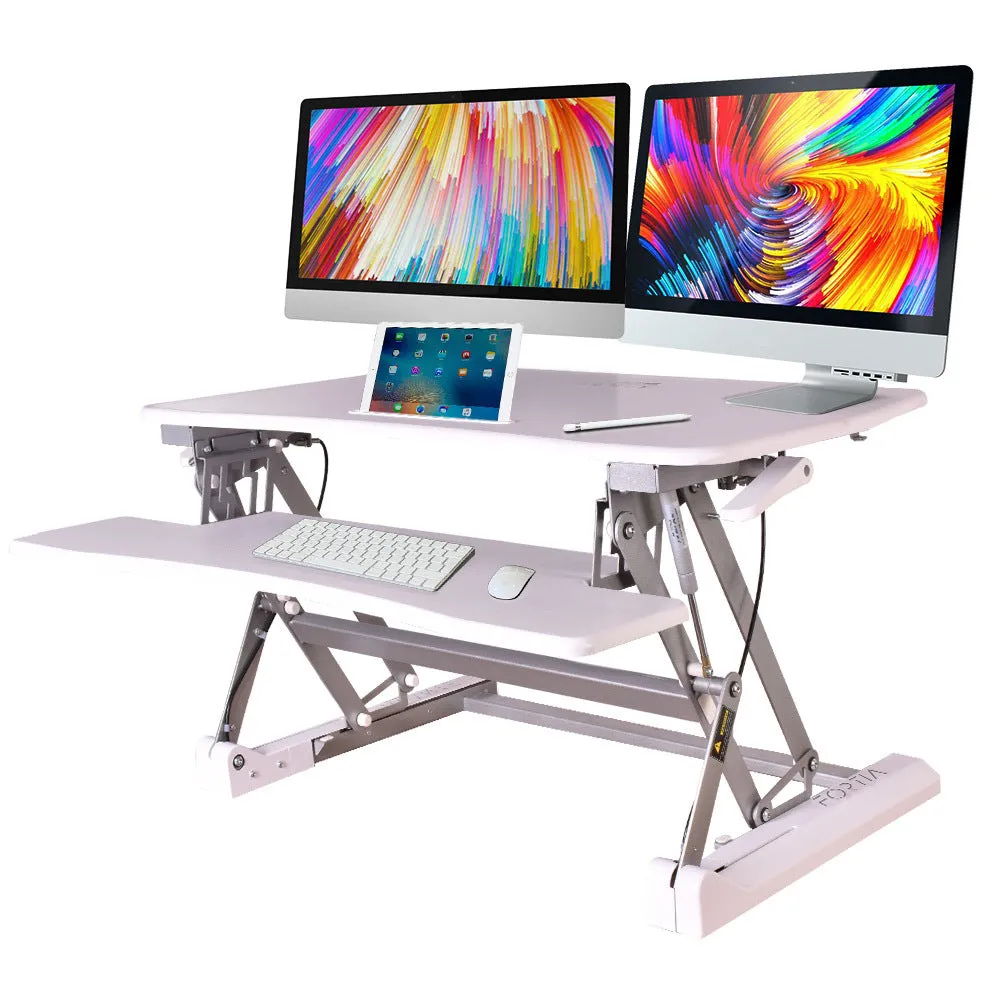 Dual Gas Spring Sit-Stand Desk Riser, 90cm, 15kg Capacity, Fortia