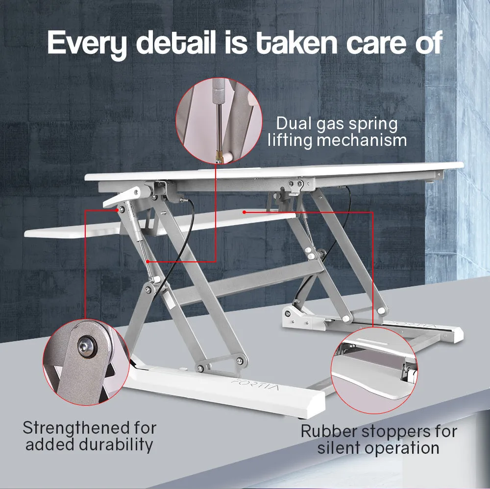 Dual Gas Spring Sit-Stand Desk Riser, 90cm, 15kg Capacity, Fortia