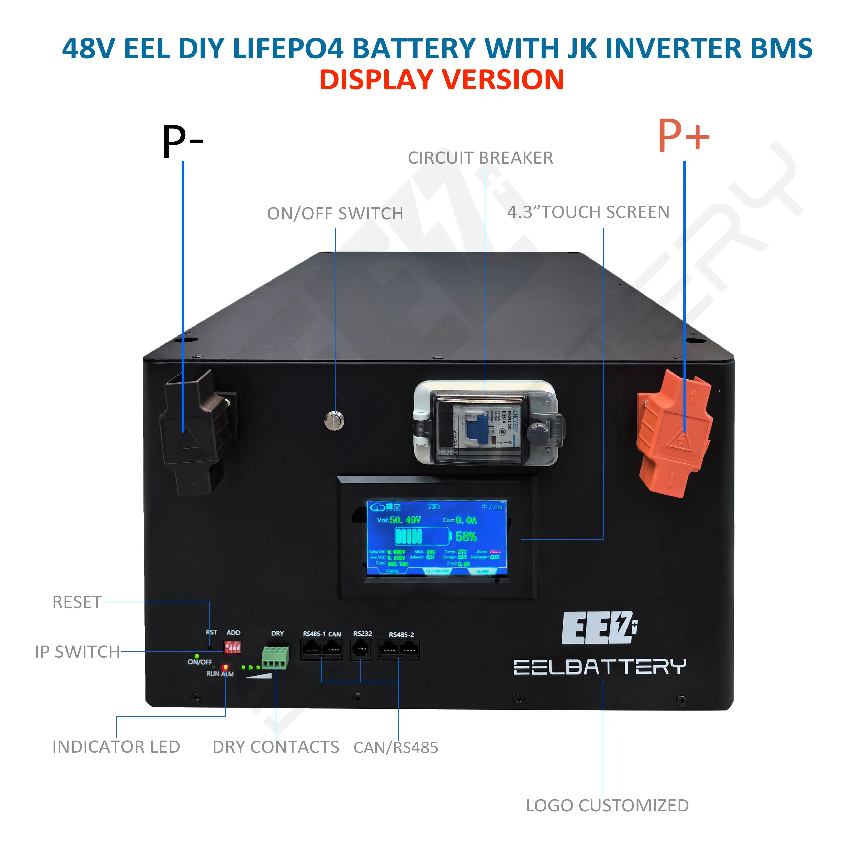 EEL 48V 16S Server Rack Battery Box DIY Stackable Kits with JK BMS Box Energy Storage EU Stock Pre-Sale