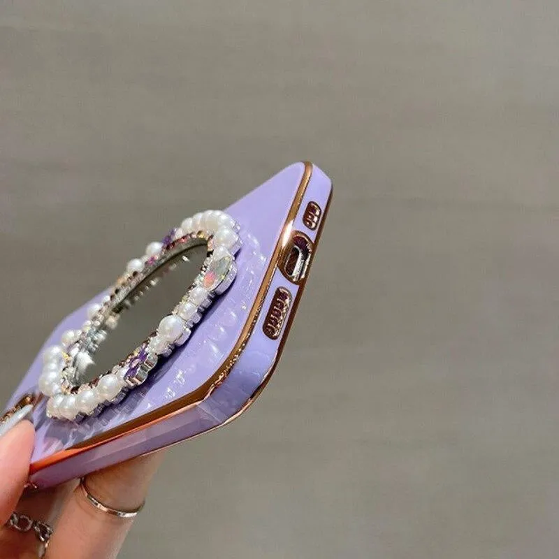 Elegant Pearl Makeup Mirror Plating Case