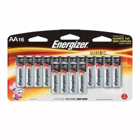 Energizer E91 E91LP-16 Battery, 1.5 V Battery, 2850 mAh, AA Battery, Alkaline, Manganese Dioxide, Zinc, Red