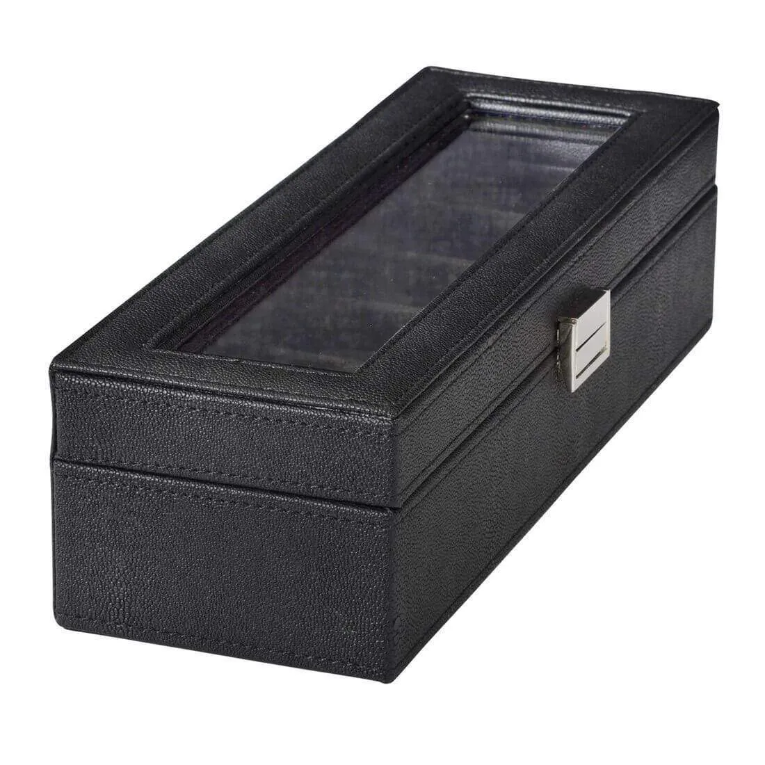 Faux Leather Display Box For 6 Watches With Glass Window