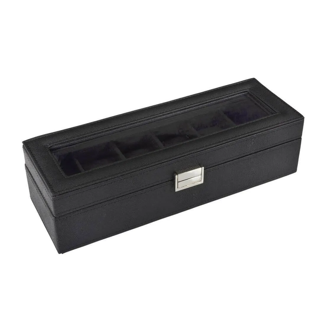 Faux Leather Display Box For 6 Watches With Glass Window