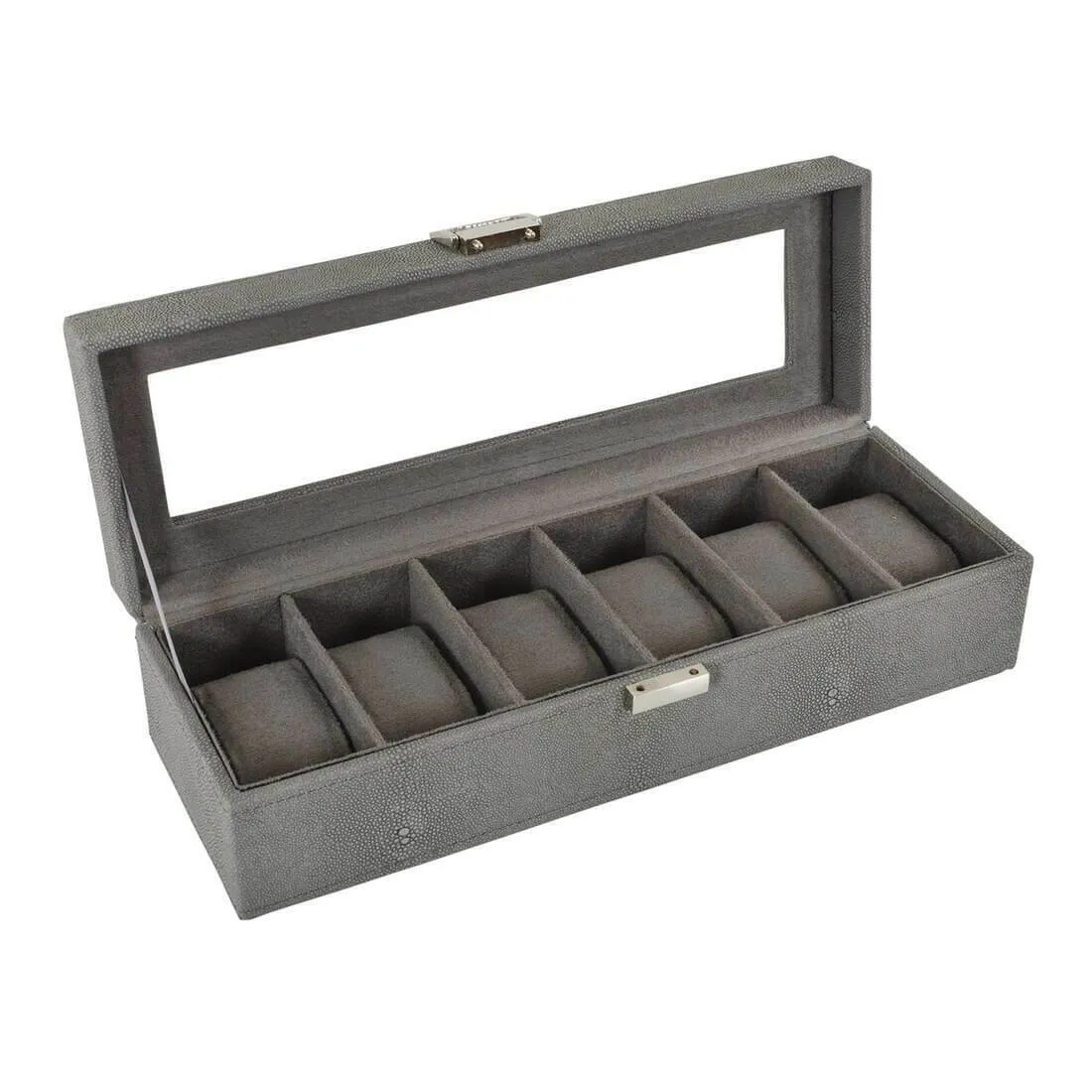 Faux Leather Display Box For 6 Watches With Glass Window