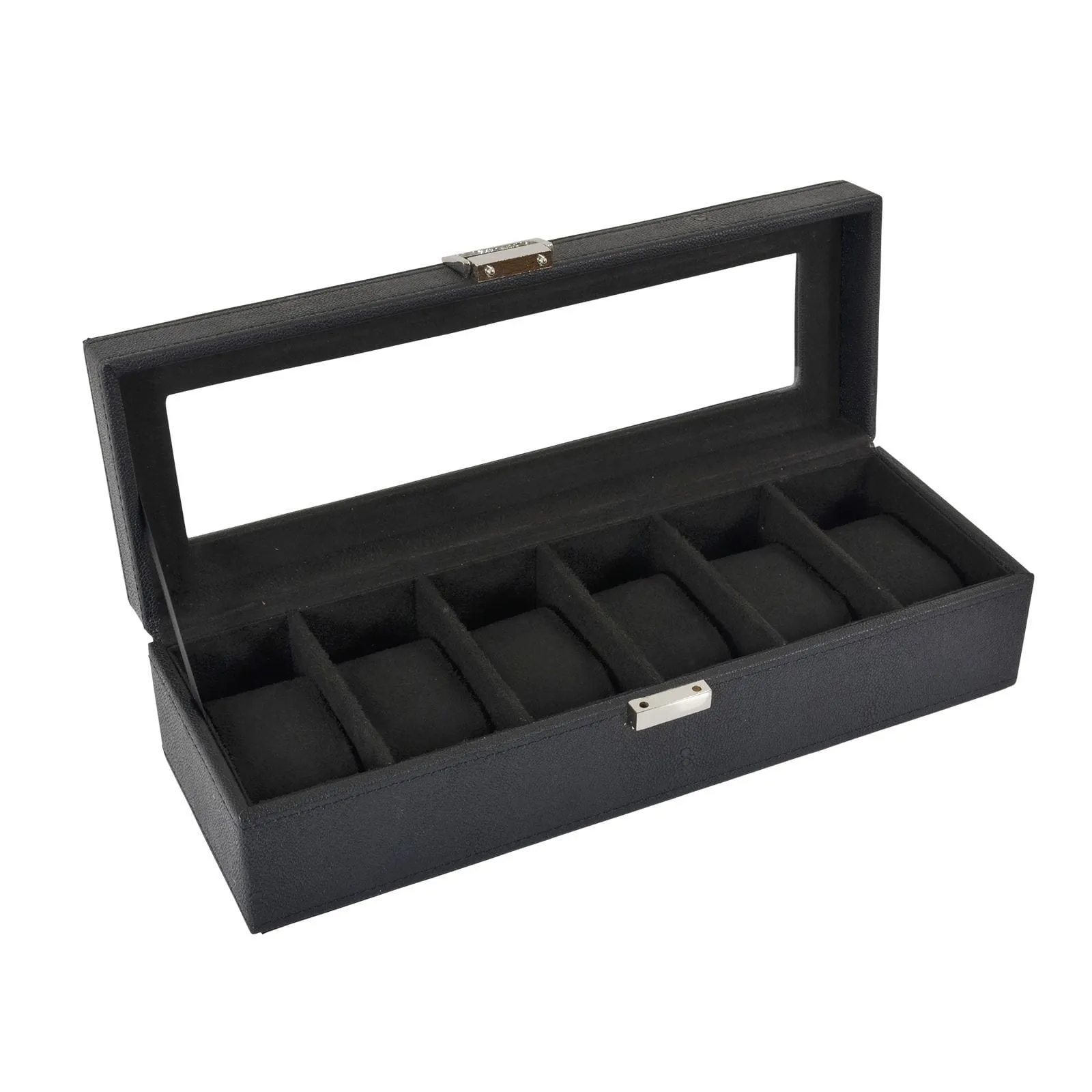 Faux Leather Display Box For 6 Watches With Glass Window