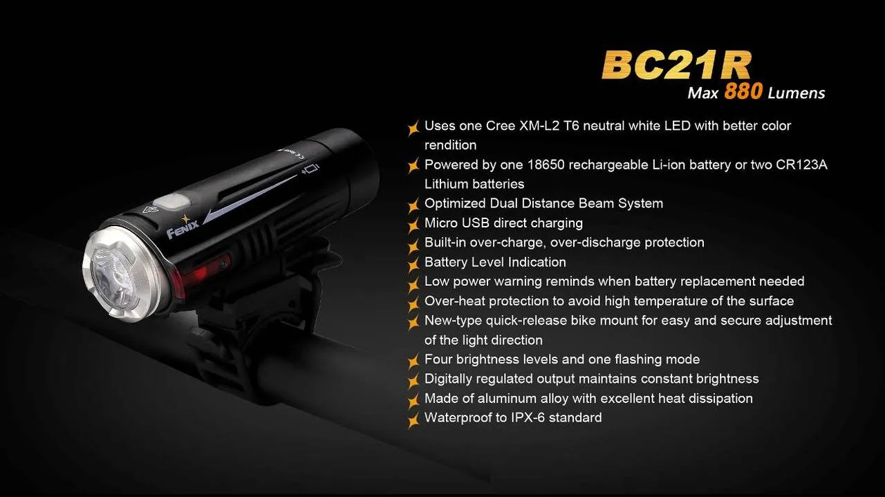 Fenix BC21R USB Rechargable Bicycle Light 880 Lumens