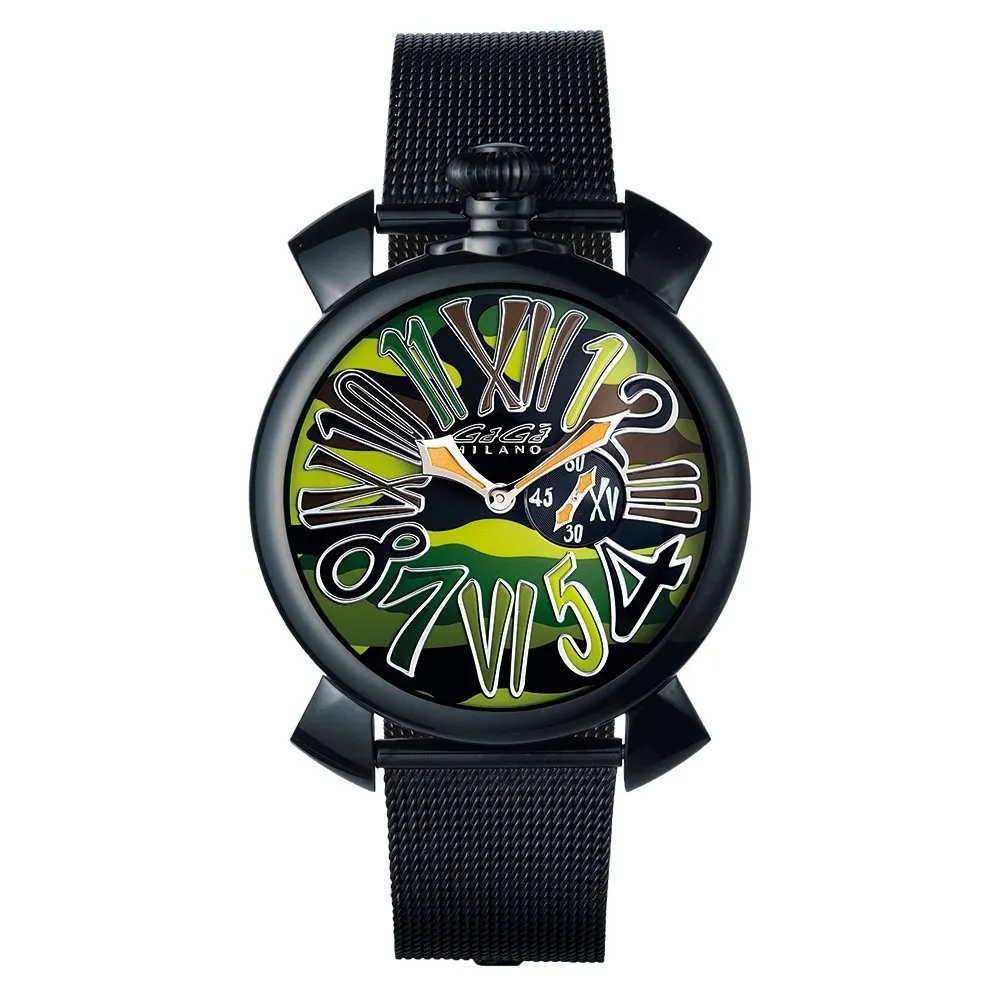 Gaga Milano Watch Slim 46 Black PVD Green Camo 5082.03