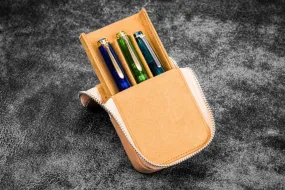 Galen Leather Zippered Magnum Opus Hard 3 Slots Pen Case in Undyed Leather