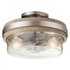 Grand Bank 12" 2-Light Semi-Flush Mount Light with Clear seeded glass, Classic Pewter Finish