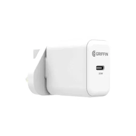 Griffin 20W Powerblock USB C PD Mains Charger with UK/EU Clips White