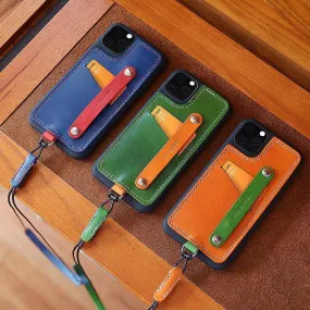 Handmade Leather iPhone 11 Case with Card Holder CONTRAST COLOR iPhone 11 Leather Case